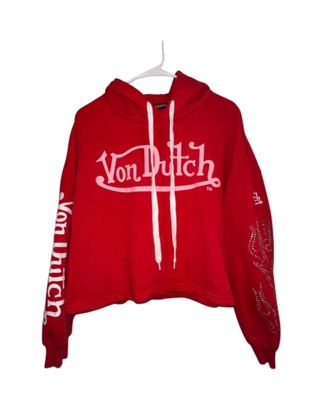 Von Dutch Red Logo Hoodie with White Drawstrings